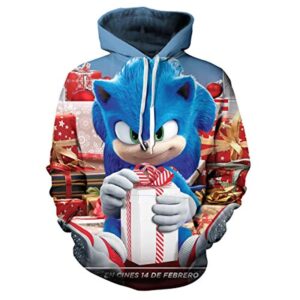 Cartoon Games Sonic Hoodie - Sonic the Hedgehog Present 3D Print Pullover Hooded Sweatshirt