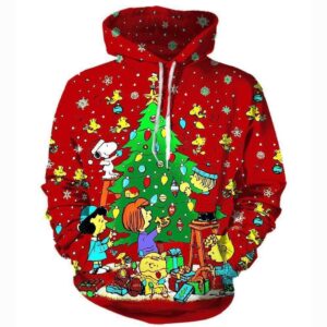 Christmas Decorating Hoodies - Pullover Red Snoopy Peanuts Hoodie