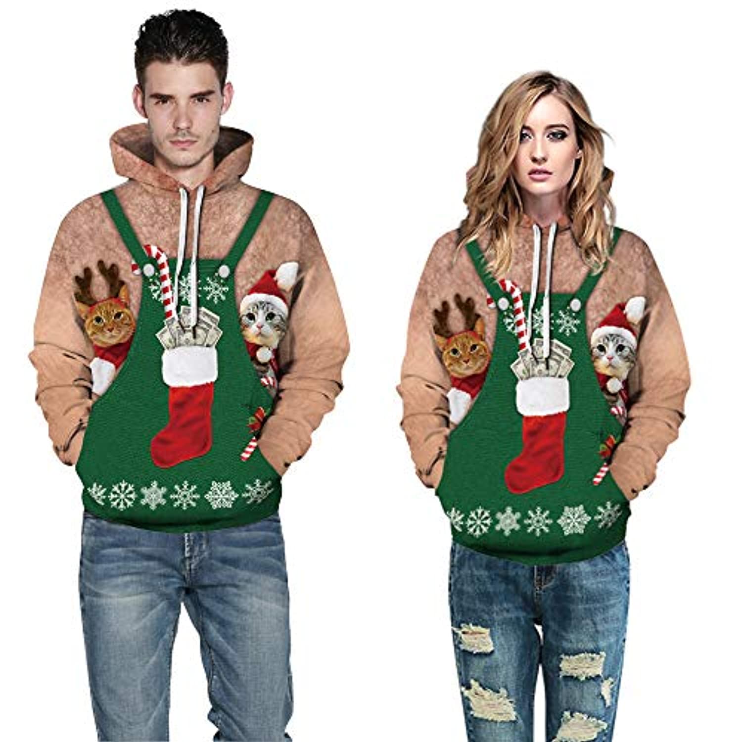 Christmas Hoodies - Christmas Sock Funny Cat Pullover Hoodie - Image 3
