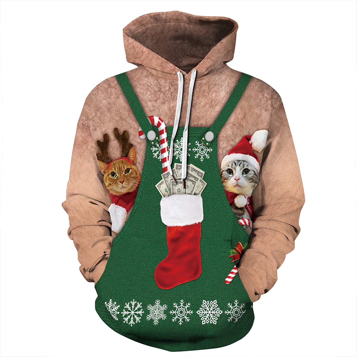 Christmas Hoodies - Christmas Sock Funny Cat Pullover Hoodie