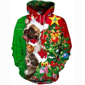Christmas Hoodies - Christmas Tree Bell Funny Cat Dog Pullover Hoodie