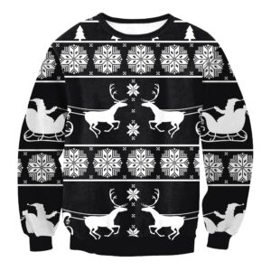 Christmas Sweatshirts - Black and White Christmas Deer Icon Cute 3D Sweatshirt