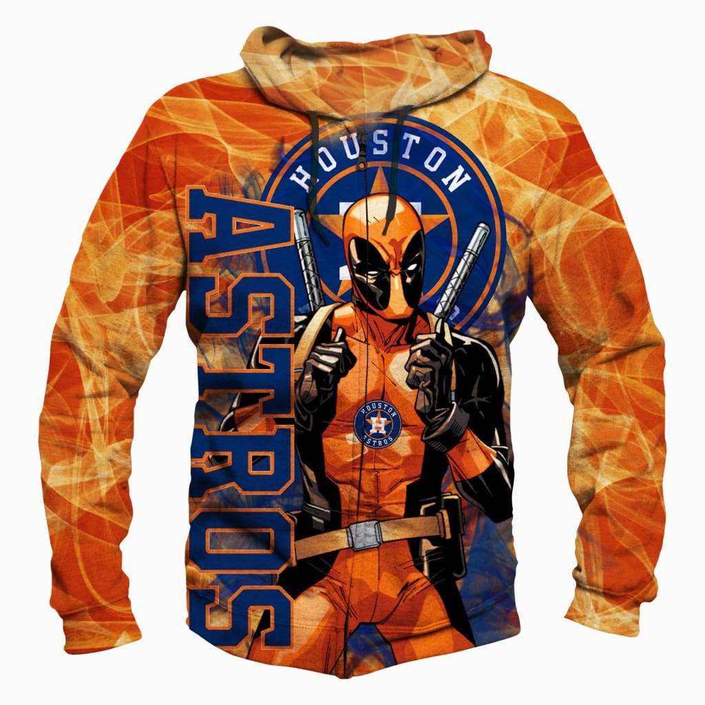 Deadpool Houston Astros Hoodies - Pullover Orange Hoodie - Image 3