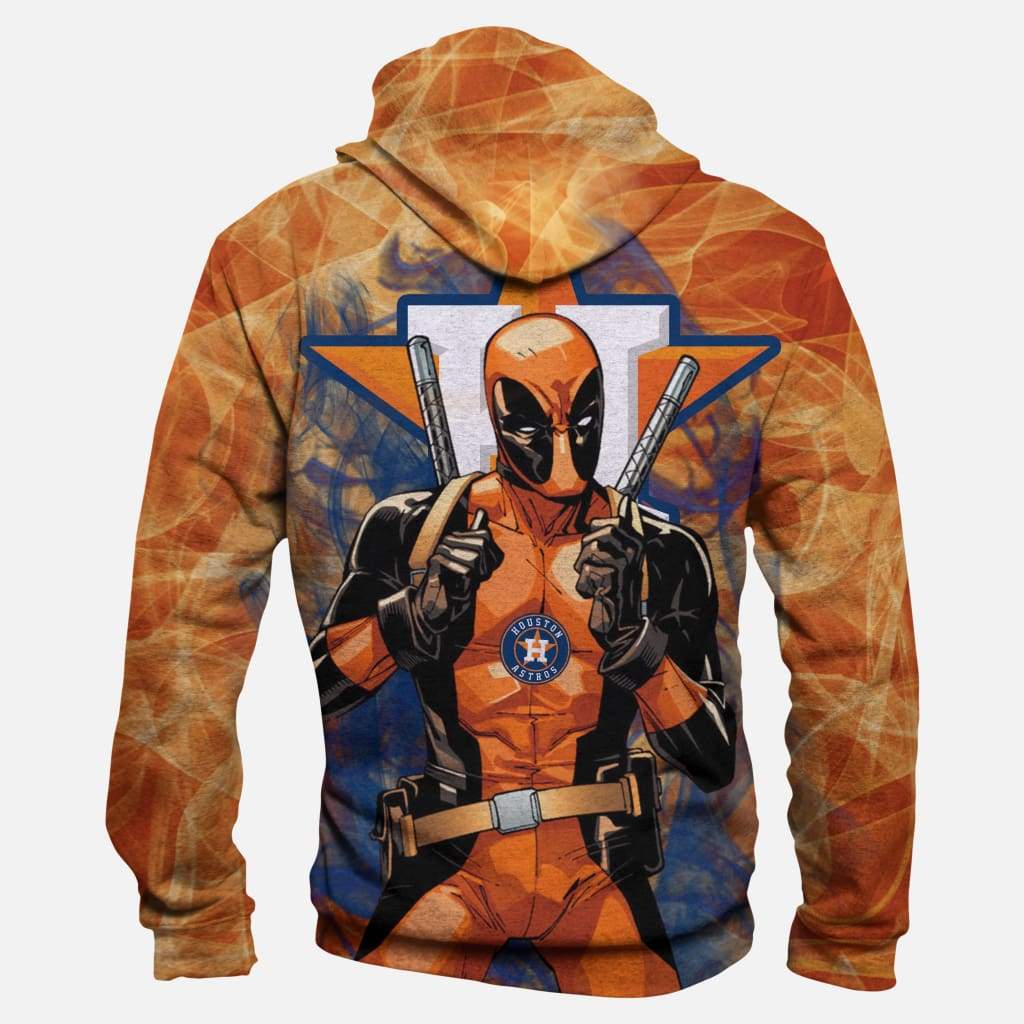 Deadpool Houston Astros Hoodies - Pullover Orange Hoodie - Image 4