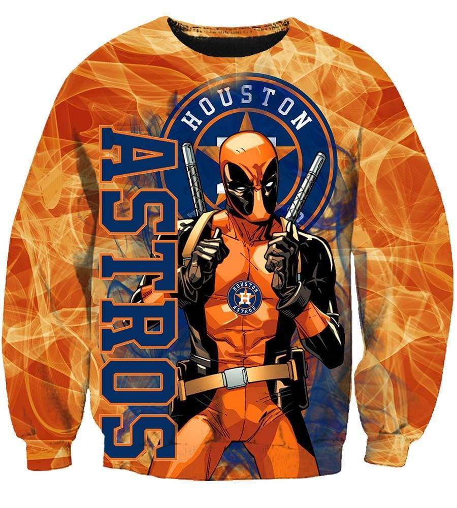 Deadpool Houston Astros Hoodies - Pullover Orange Hoodie - Image 5