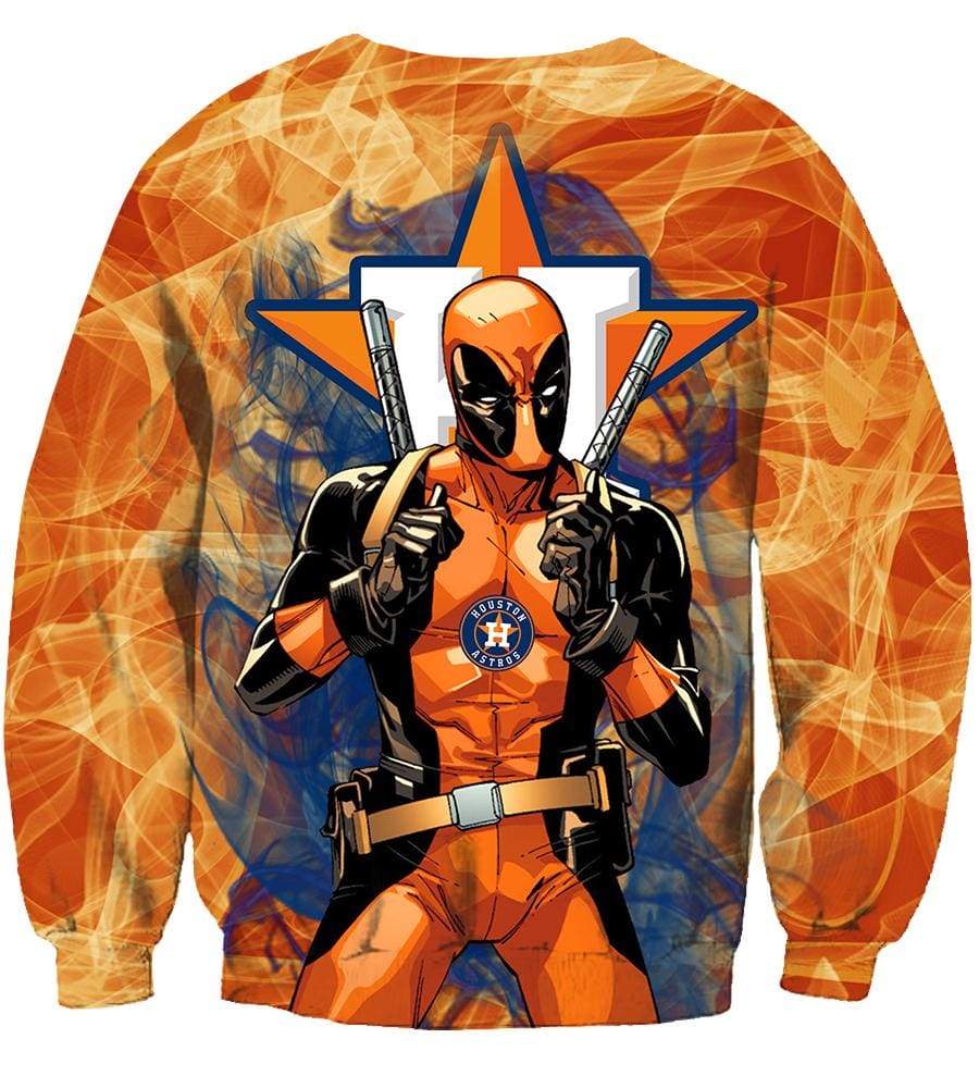 Deadpool Houston Astros Hoodies - Pullover Orange Hoodie - Image 6