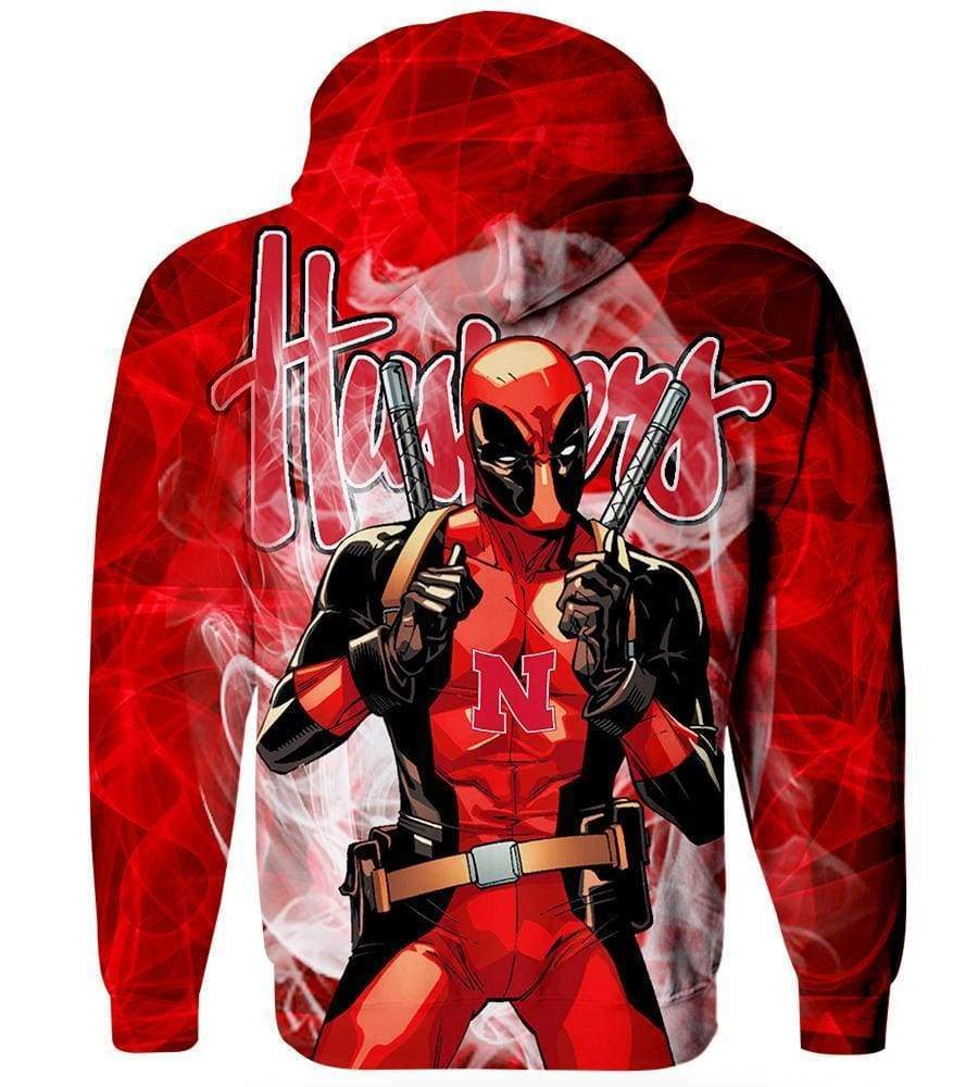 Deadpool Nebraska Cornhuskers Hoodies - Pullover Red Hoodie - Image 2