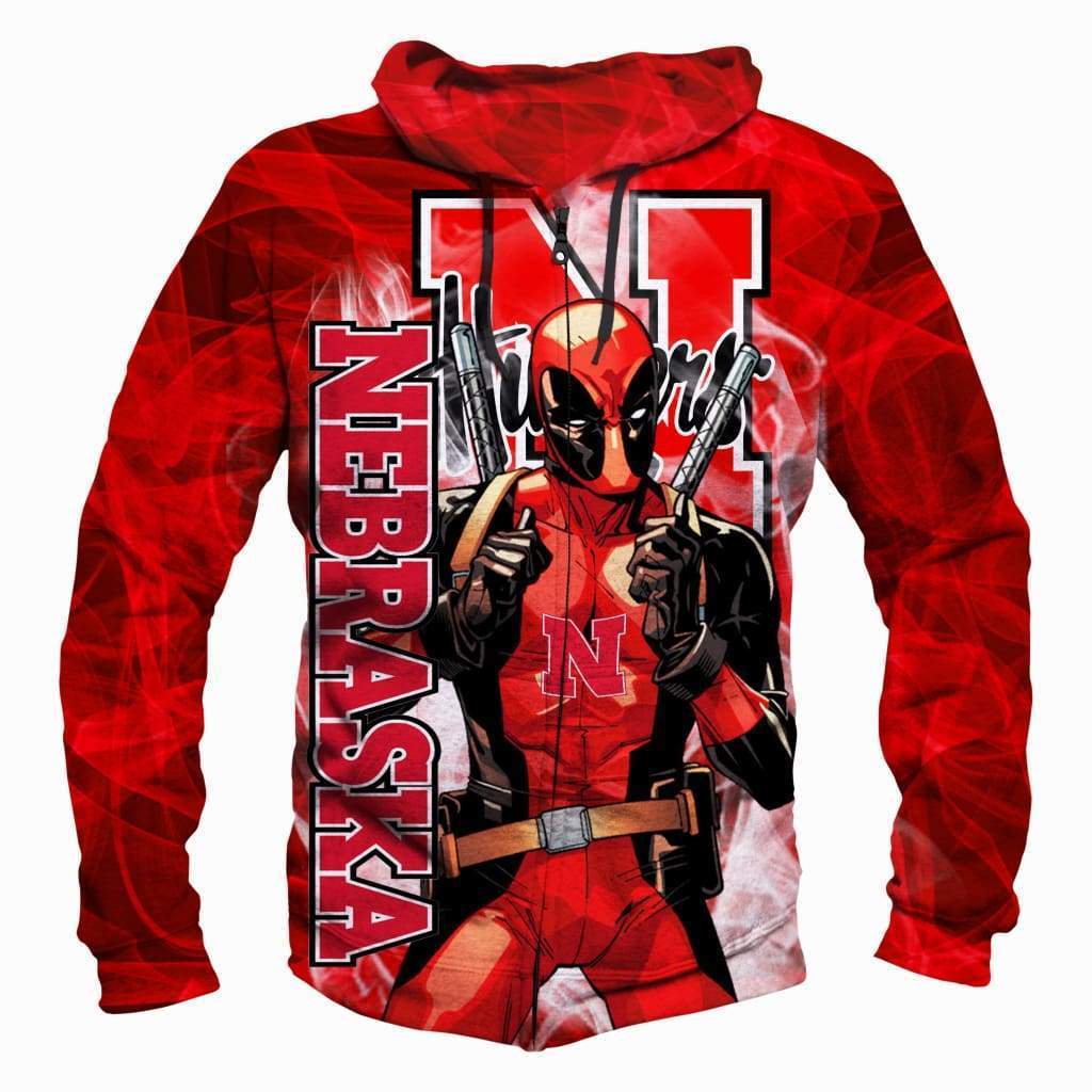 Deadpool Nebraska Cornhuskers Hoodies - Pullover Red Hoodie - Image 3