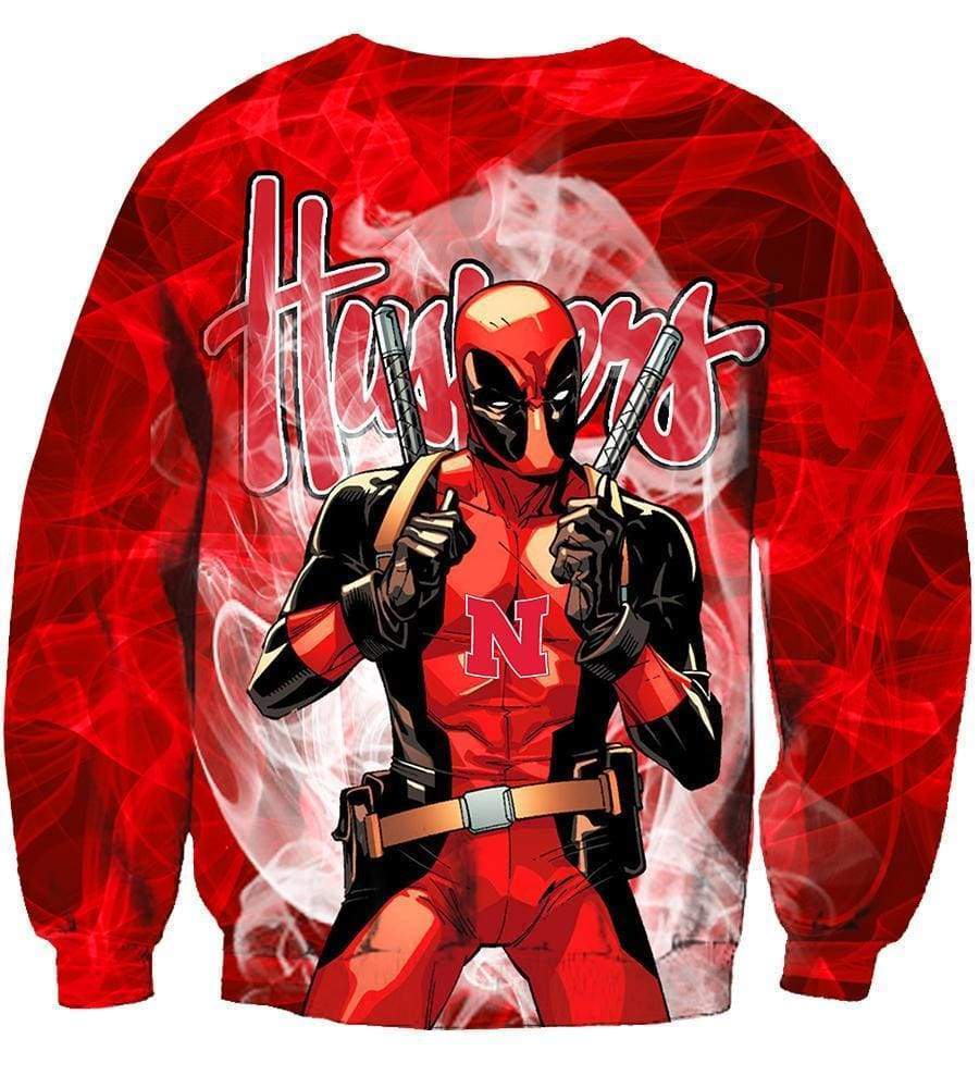 Deadpool Nebraska Cornhuskers Hoodies - Pullover Red Hoodie - Image 6