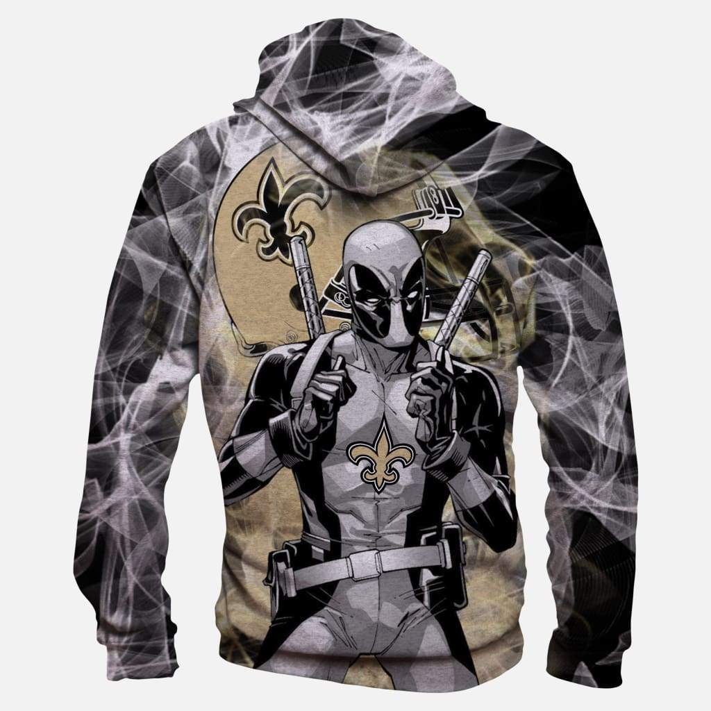 Deadpool New Orleans Saints Hoodies - Pullover Black Hoodie - Image 4