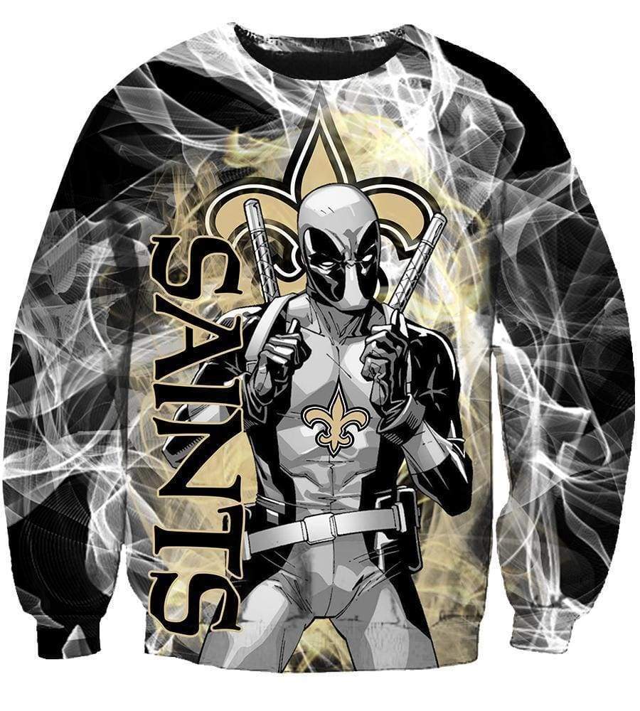 Deadpool New Orleans Saints Hoodies - Pullover Black Hoodie - Image 5