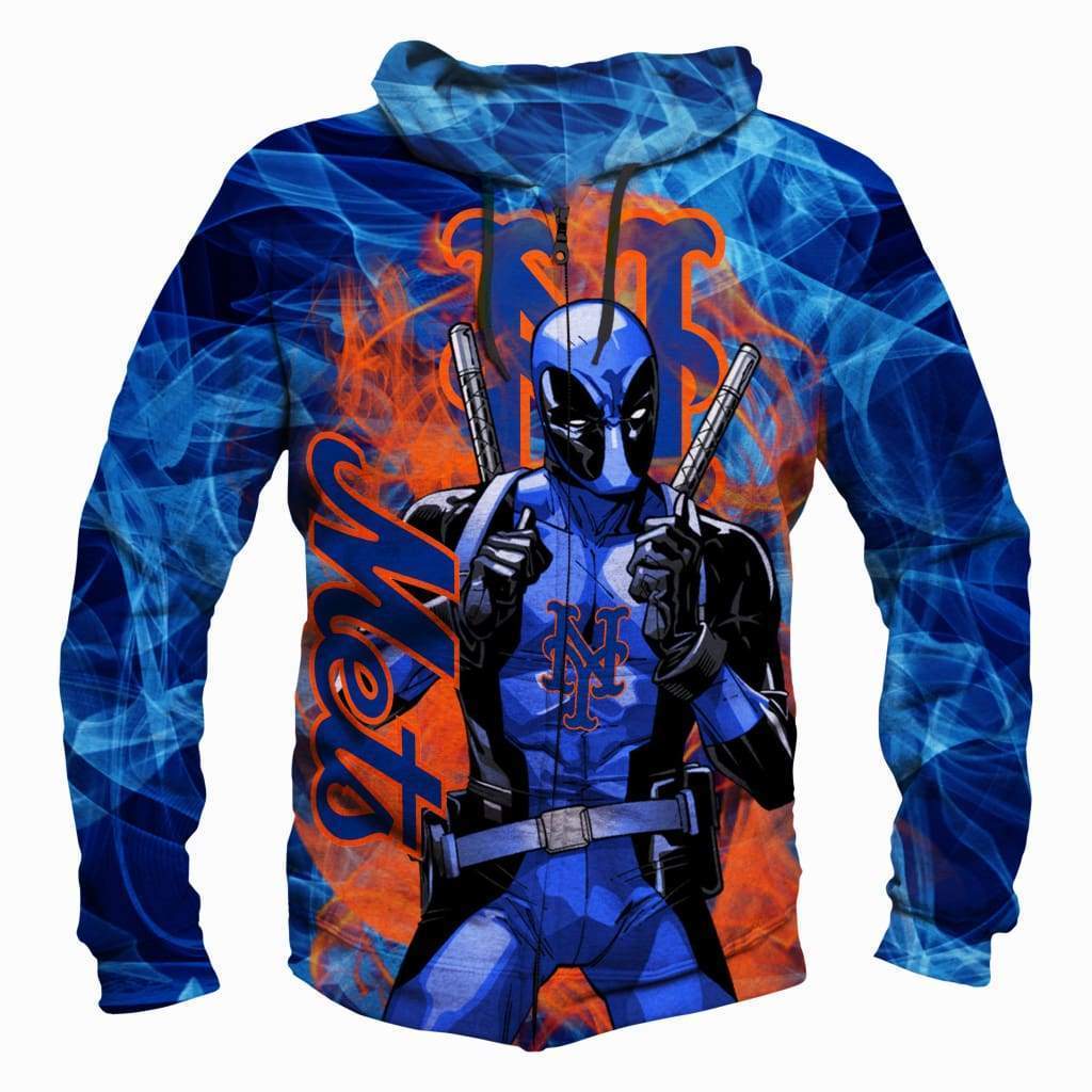 Deadpool New York Mets Hoodies - Pullover Orange Hoodie - Image 3