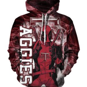 Deadpool Texas A&M Aggies Hoodies - Pullover Deep Red Hoodie