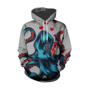 Deep Sea Overlord Big Octopus Digital Print Gray 3D Hoodie