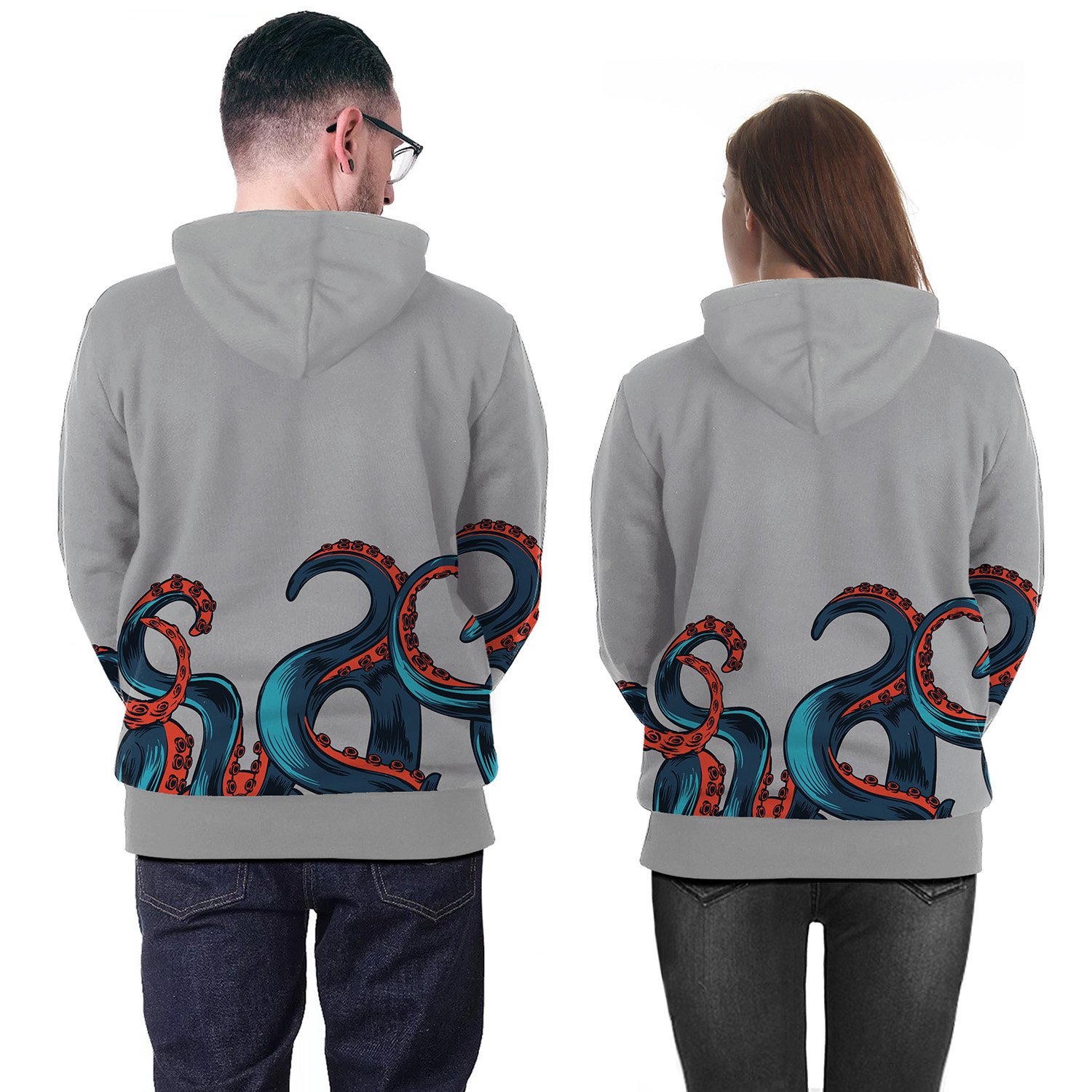 Deep Sea Overlord Big Octopus Digital Print Gray 3D Hoodie - Image 4