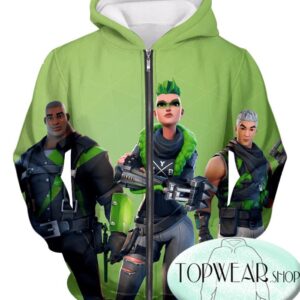 Fortnite Hoodies - Green Rarity Skins 3D Zip Up Hoodie