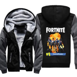 Fortnite Jackets - Solid Color Fortnite Game Victory Royale Icon Fleece Jacket
