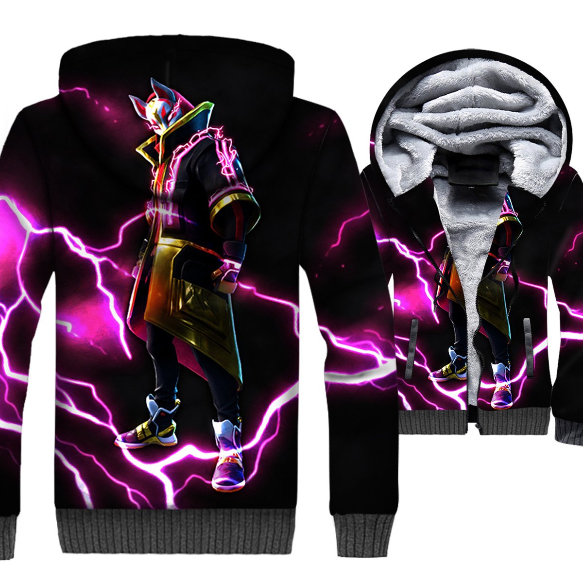 Fortnite Jackets - Solid Color Fortnite Series Drift Character Super Cool 3D Fleece Jacket