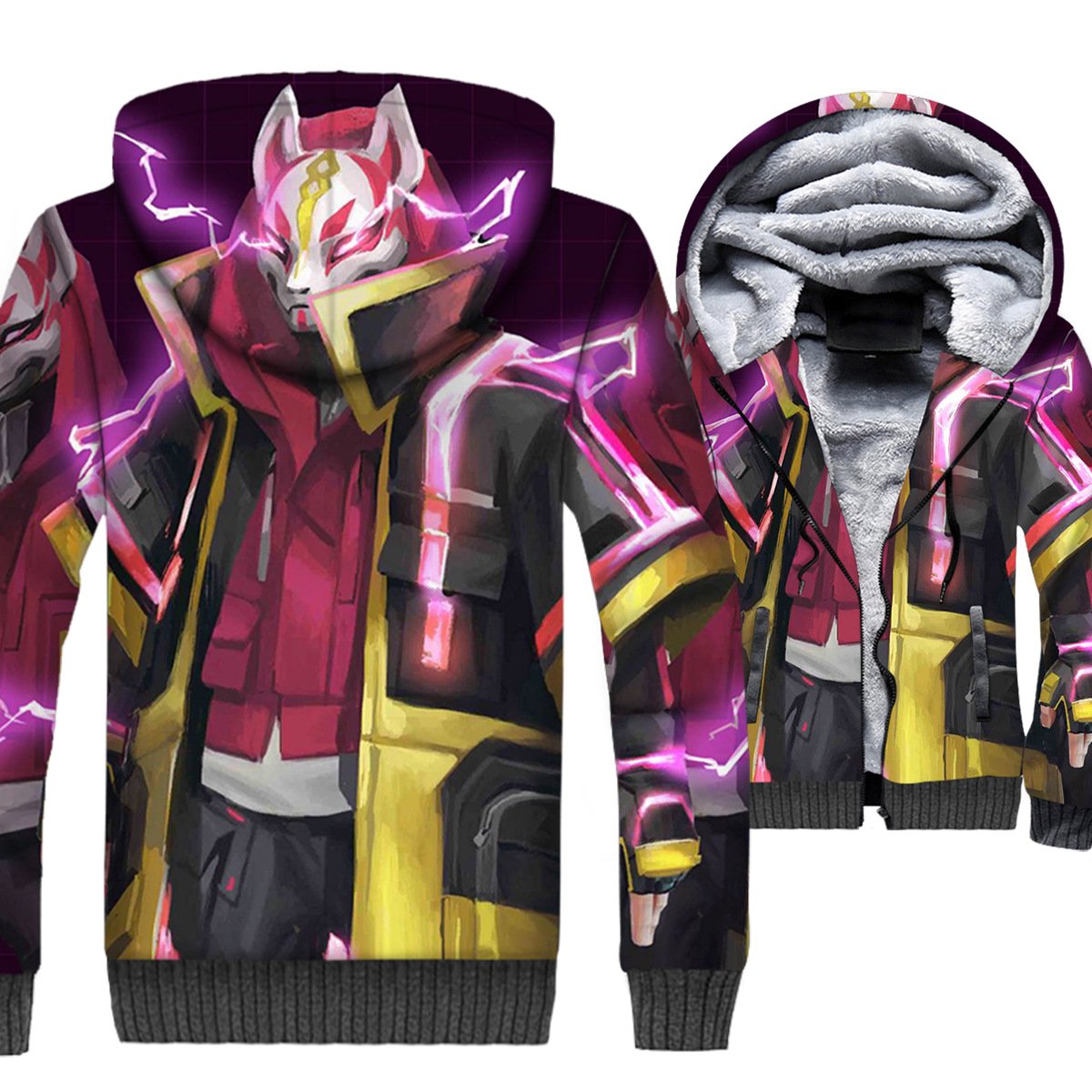 Fortnite Jackets - Solid Color Fortnite Series Lightning Drift Super Cool 3D Fleece Jacket