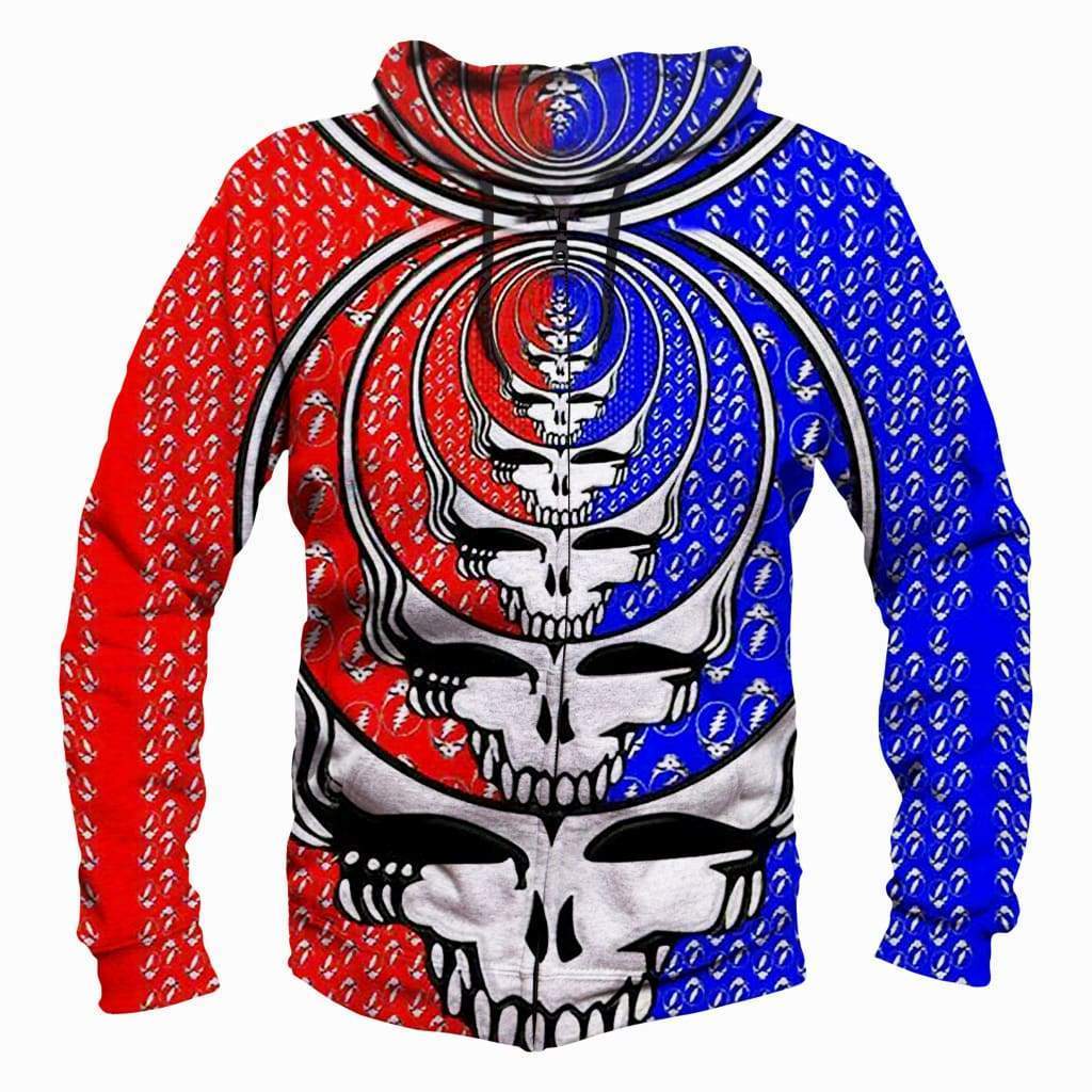 Funny Grateful Dead Sweatshirts- Red - Blue Skull 3D Sweatshirt - Image 2