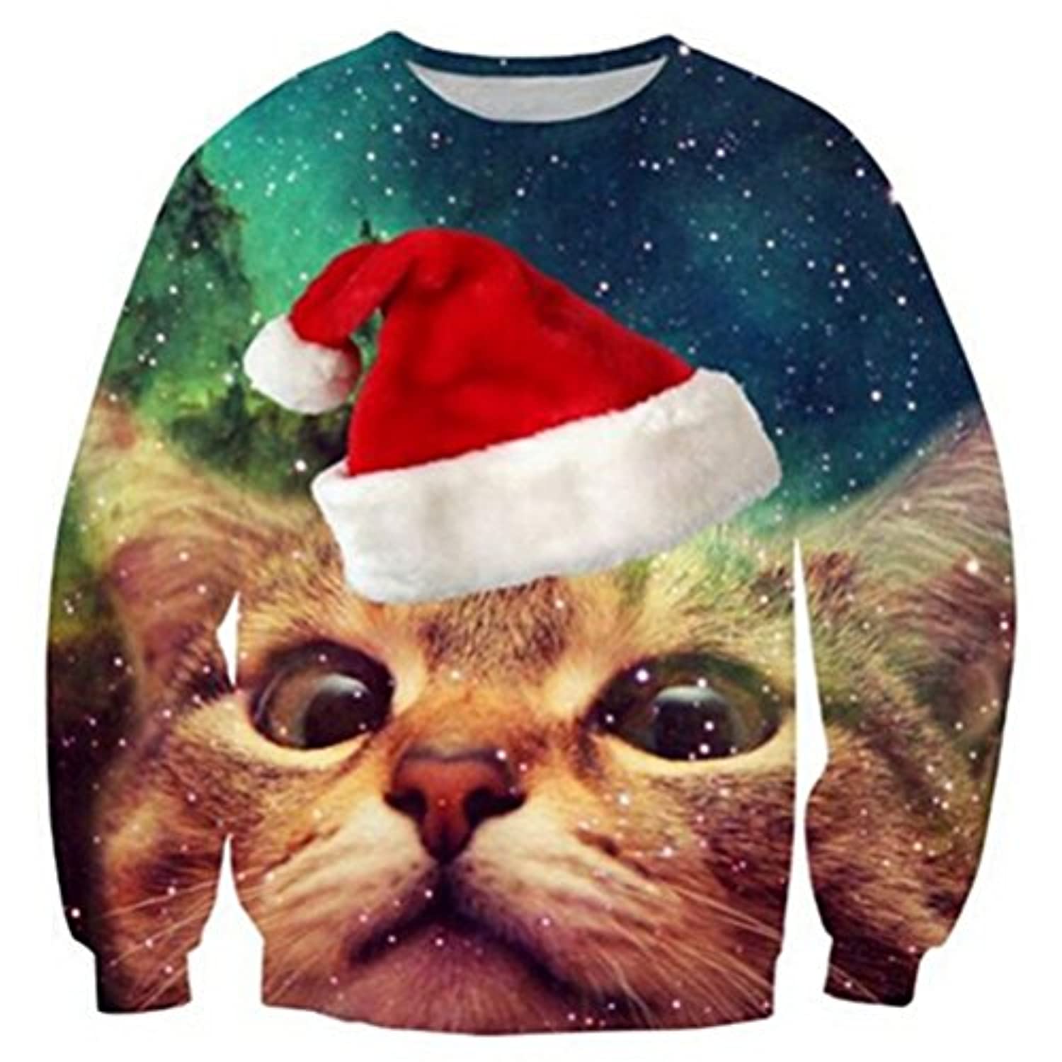 Funny Xmas Pullover Sweatshirt Cute Christmas Cat Sweatshirt - Image 2