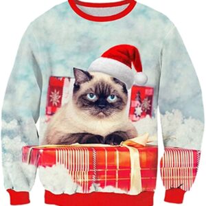 Funny Xmas Pullover Sweatshirt Unisex Cute Cat Gift Sweatshirt