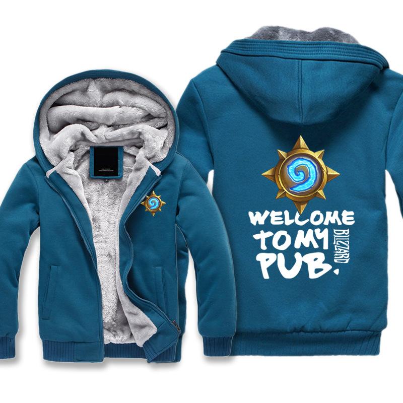 Hearthstone Jackets - Solid Color Hearthstone PUB Blue Logo Super Cool Fleece Jacket - Image 4