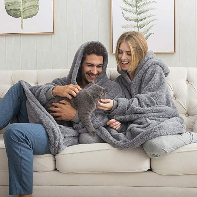 His-and-Hers Sleeves-Cute Thick Flannel Plush Wearable Blanket - Image 3