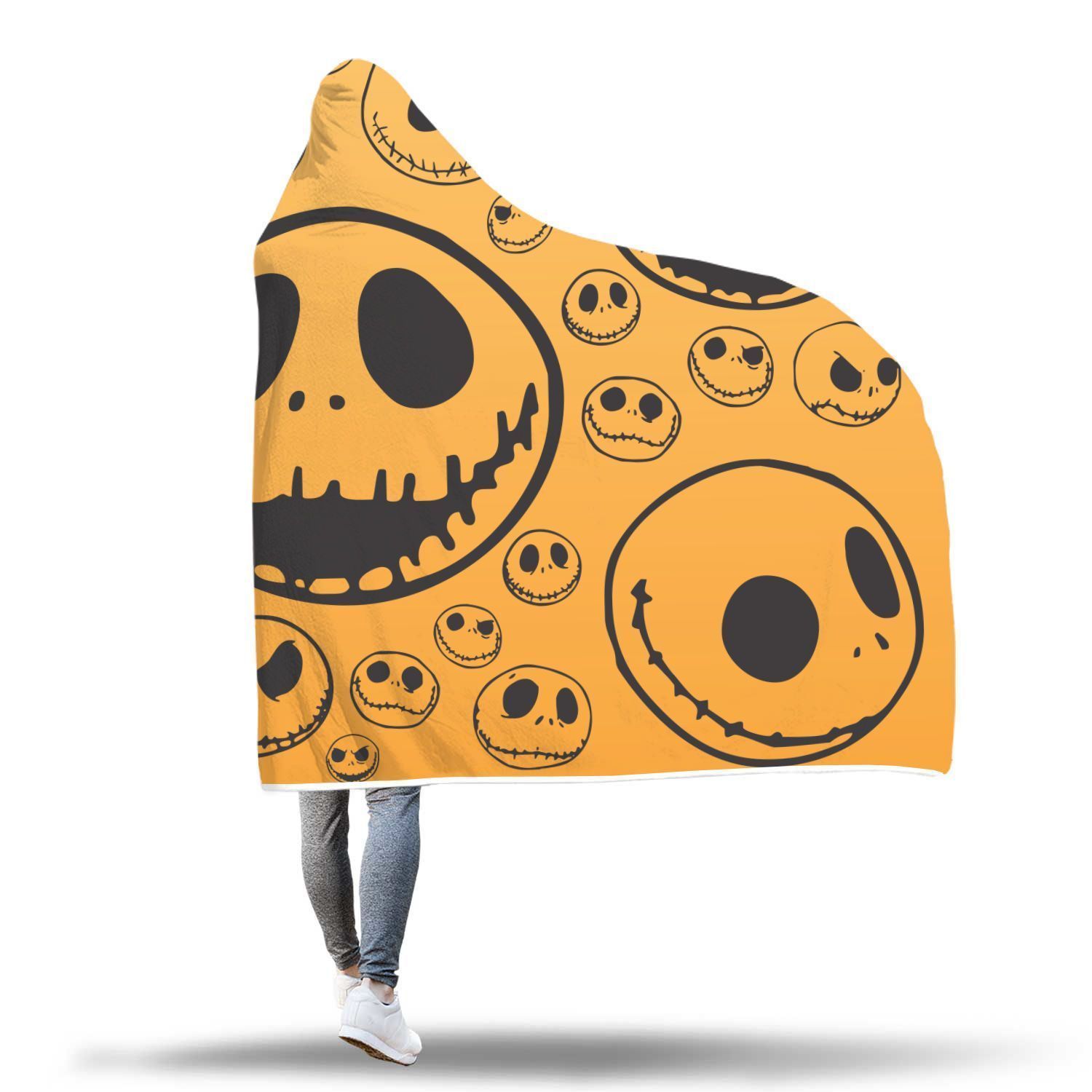 Jack Skellington Hooded Blanket - Halloween Yellow Blanket - Image 2