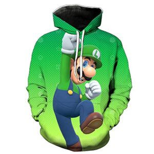 Mario Hoodie - Luigi Mario Green 3D Full Print Drawstring Hooded Pullover Sweatshirt