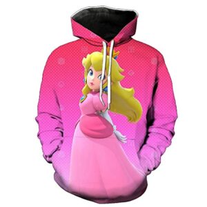 Mario Hoodie - Peach Pink 3D Full Print Drawstring Hooded Pullover Sweatshirt