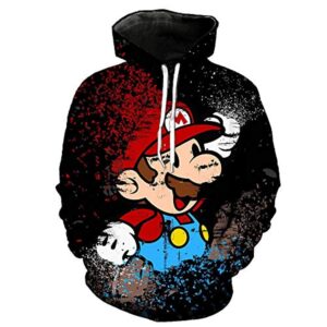 Mario Hoodie - Super Mario Black 3D Full Print Drawstring Hooded Pullover Sweatshirt