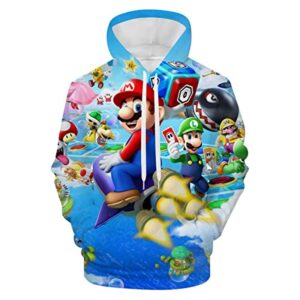 Mario Hoodie - Super Mario Blue 3D Print Hooded Pullover Sweatshirt