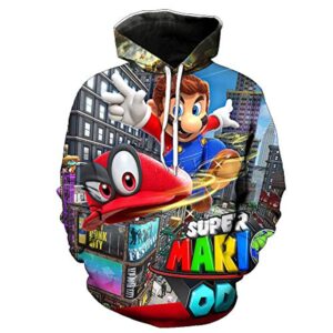 Mario Hoodie - Super Mario Odyssey Colorful 3D Full Print Drawstring Hooded Pullover Sweatshirt
