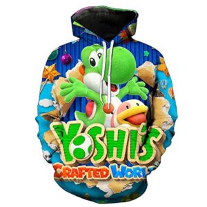 Mario Hoodie - Yoshi's Crafted World Green 3D Full Print Drawstring Hooded Pullover Sweatshirt