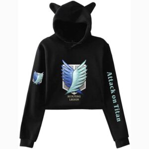 New Attack on Titan Crop Top Hoodie Sweatshirt Women Teen Girls Streetwear Manga Cosplay Cat Ear Cropped Hoodies Top