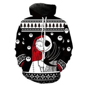 Nightmare Before Christmas Jack And Sally Hoodies - Nightmare Before Christmas Hoodies - Knitting Pattern 3D Ugly Christmas Hoodie