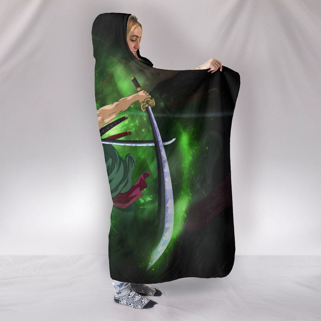 One Piece Roronoa Zoro Hooded Blanket - Green Blanket - Image 2