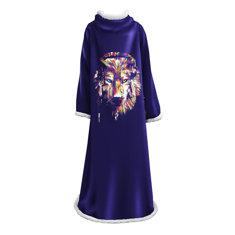 Plush Thickened Blanket With Sleeves -3D Digital Printed Wolf Blanket Robe - Image 2