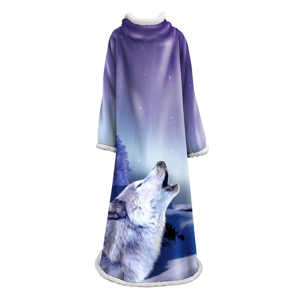 Plush Thickened Blanket With Sleeves -3D Digital Printed Wolf Blanket Robe - Image 3