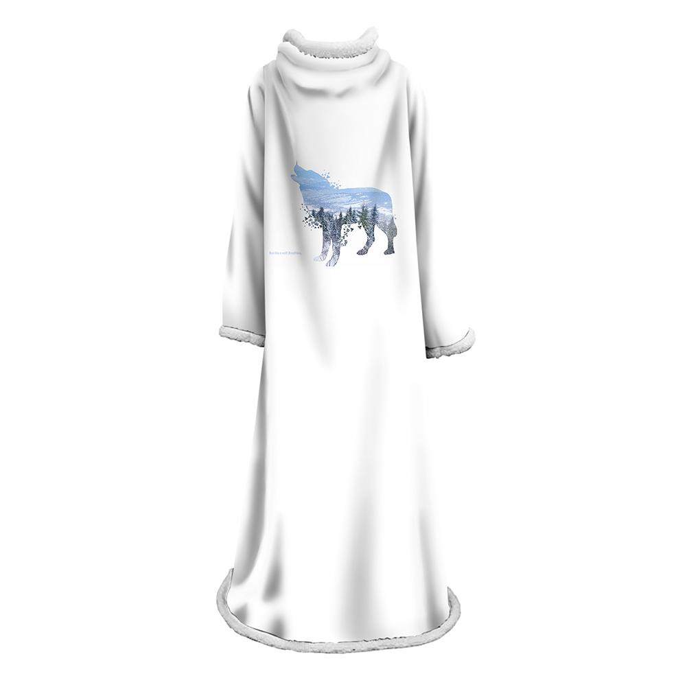 Plush Thickened Blanket With Sleeves -3D Digital Printed Wolf Blanket Robe