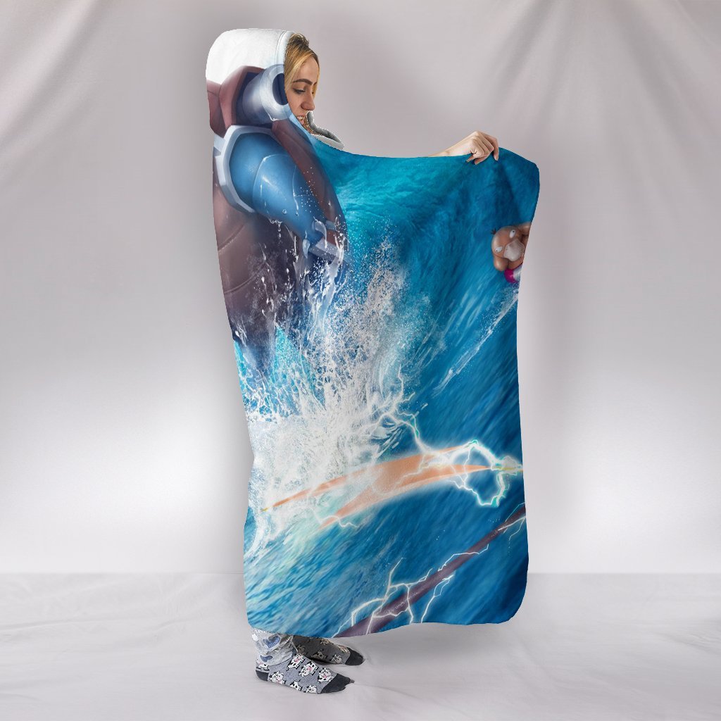 Pokemon Blastoise Hooded Blanket - Wave Geek Blue Blanket - Image 2