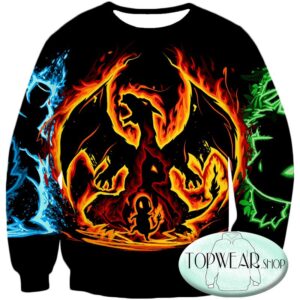 Pokemon Sweatshirts - Fire Type Charmander Evolution Tree 3D Sweatshirt