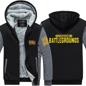 PUBG Thicken Hooded Coat - 3D Print Game Black Zipper Jacket with Pockets for Winter