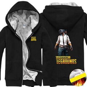 PUBG Thicken Hooded Coat - 3D Print Game Black Zipper Jacket with Pockets for Winter