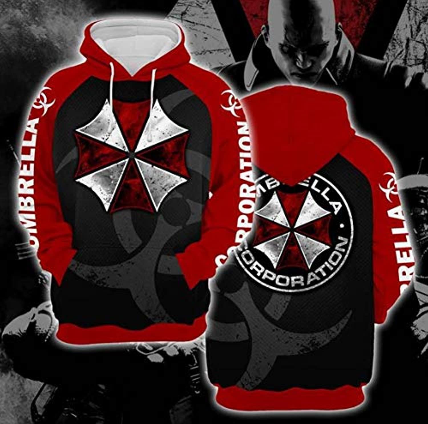 Resident Evil Hoodie - Umbrella Pattern Red 3D Print Pullover Drawstring Hoodie - Image 2
