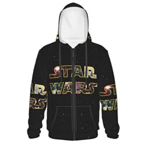 Star Wars Hooded Jacket - Star Wars Black Starry 3D Print Hooded Zip Up Coat with Pocket