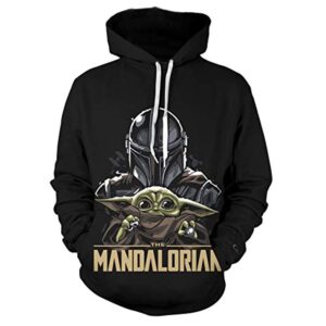 Star Wars Hoodies - Star Wars the Mandalorian Baby Yoda 3D Print Black Hooded Jumper with Pocket