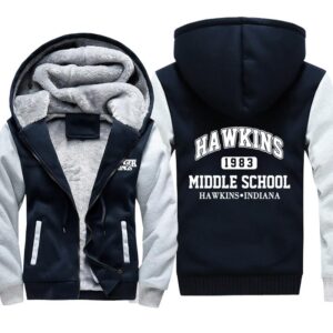 Stranger Things Jackets - Solid Color Stranger Things HAWKINS White Icon Fleece Jacket