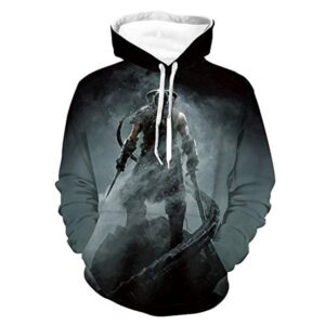 THE ELDER SCROLLS Hoodies - Skyrim Dark Grey Hoodie 3D Print Pullover Drawstring Hoodie